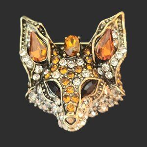 FOX "Mask" PIN in goldtone with multi-color JEWEL stones by ORNAMENTS